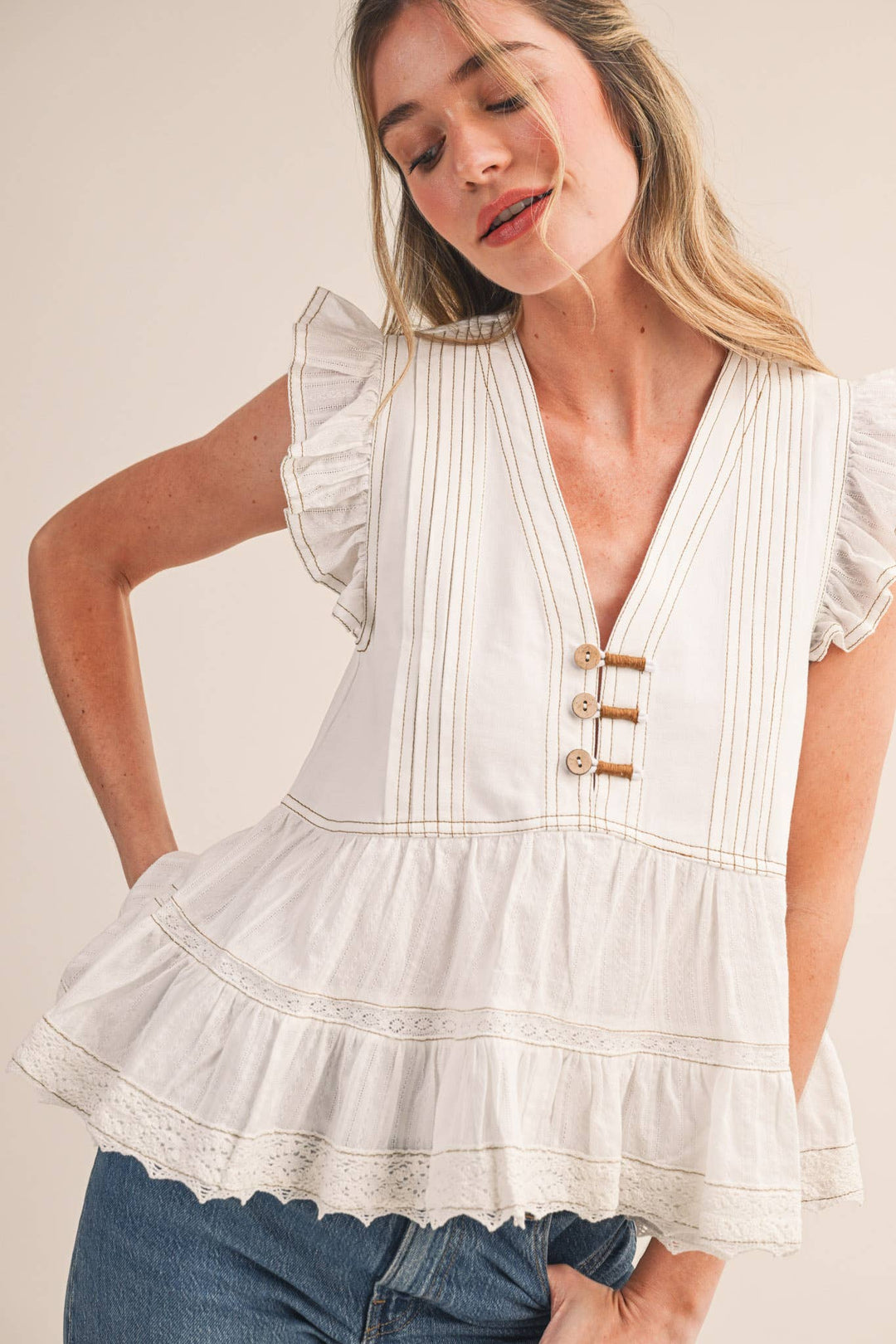 Ruffle Detail Button Blouse