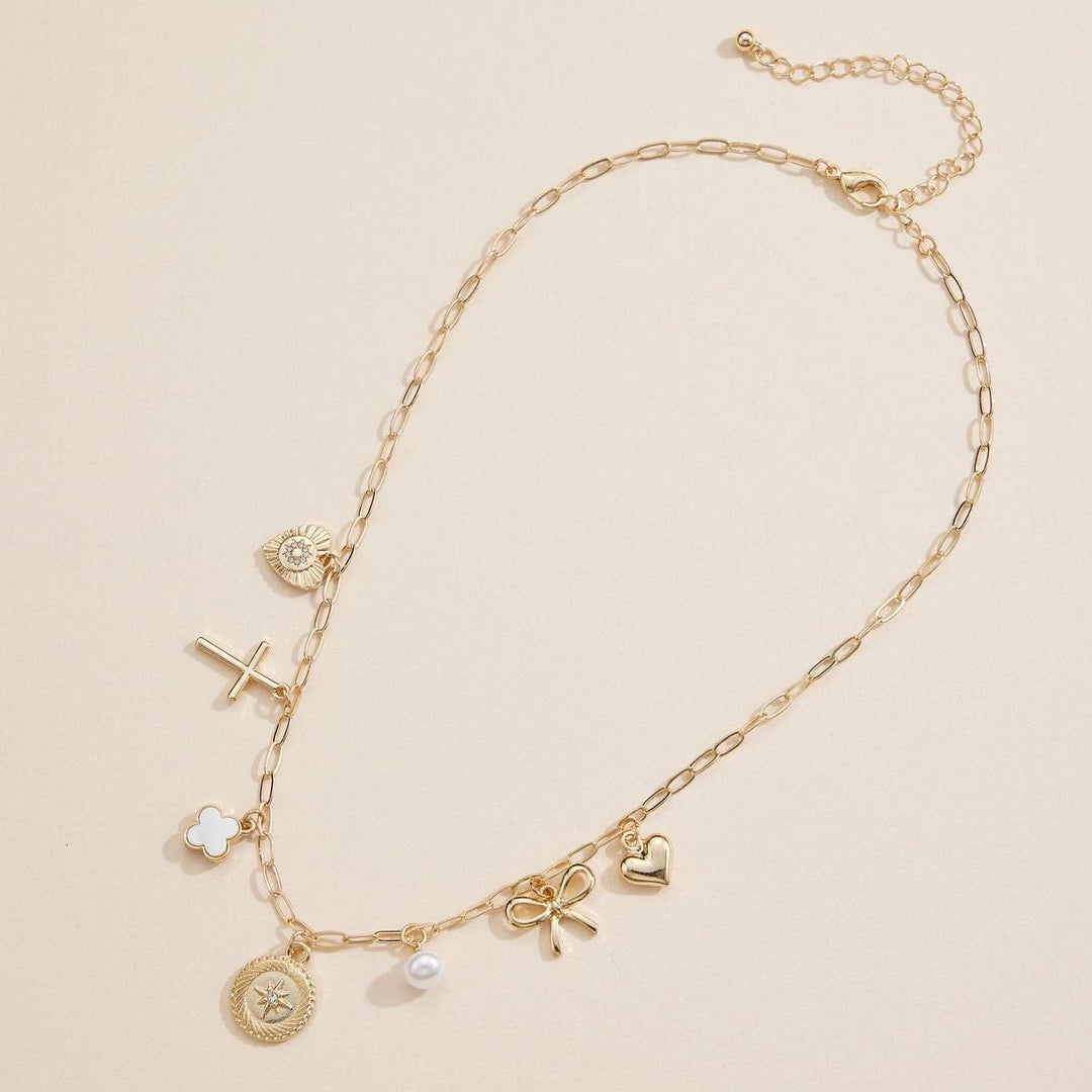 Pre-Order Charm Pendant Necklace | Heart, Cross, Compass, Pearl &amp; Bow