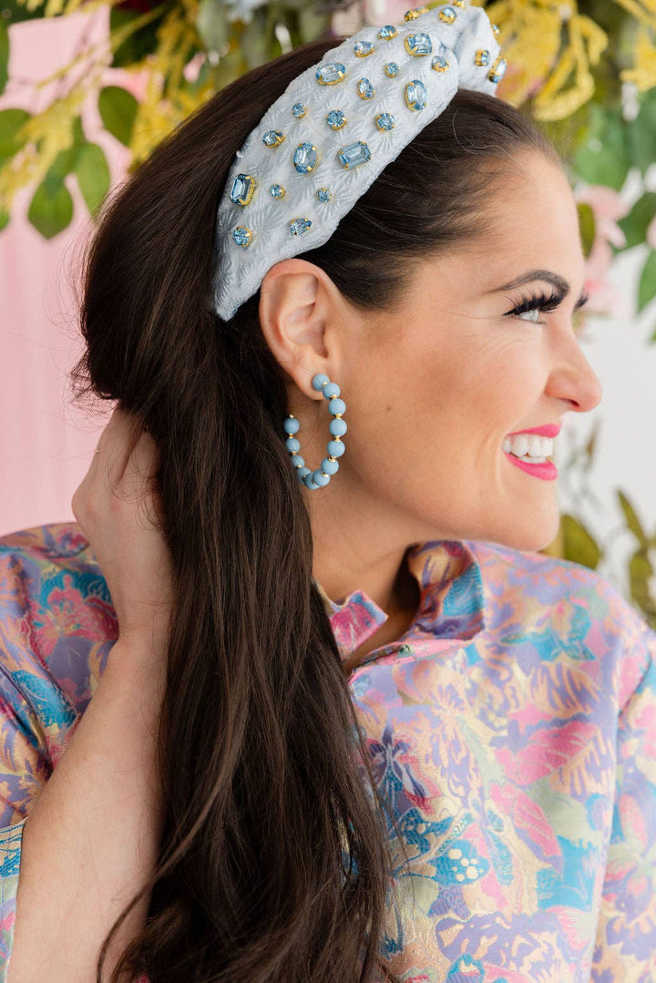 Pre-Order Powder Blue Beaded Hoop Earrings