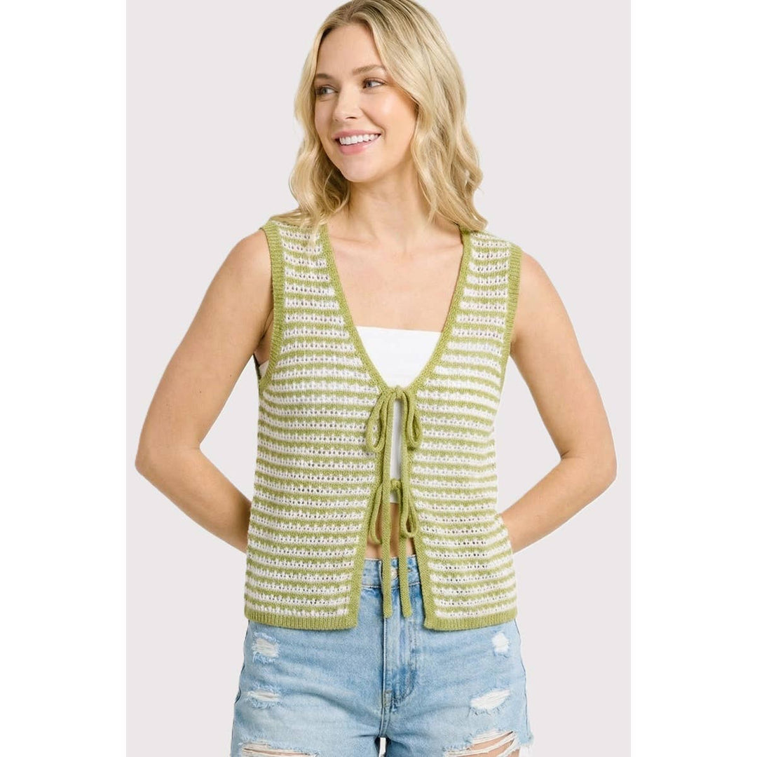 Olive Stripe Tie Front Knit Tank