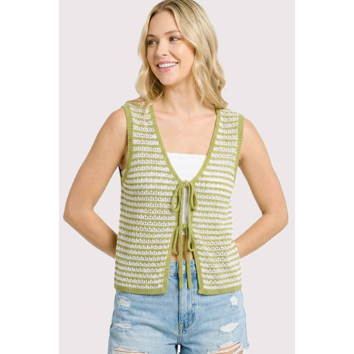 Olive Stripe Tie Front Knit Tank