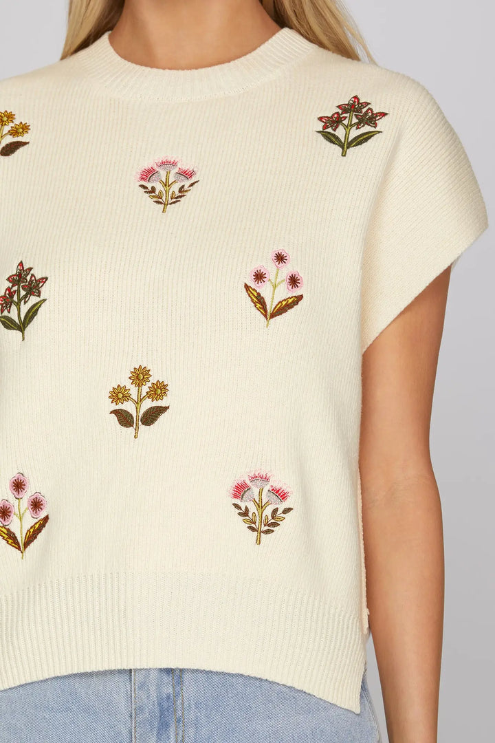 Floral Stitch Sweater Top
