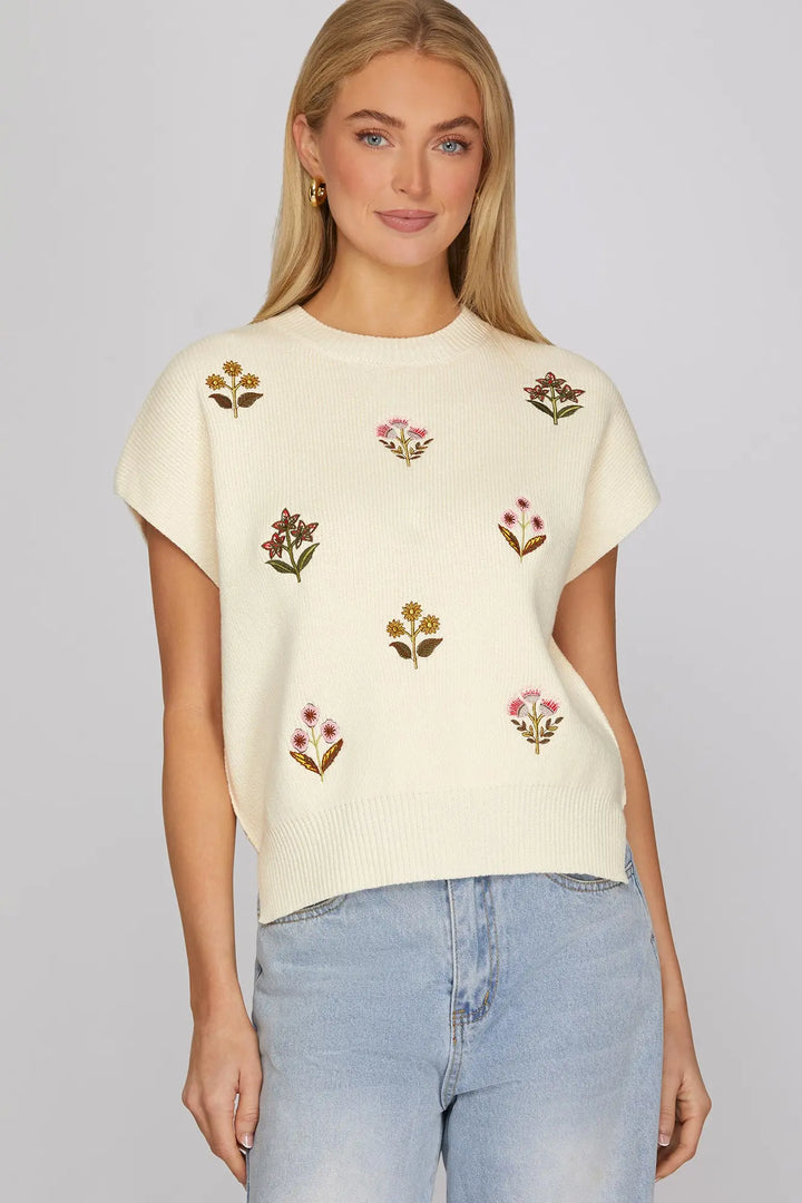 Floral Stitch Sweater Top