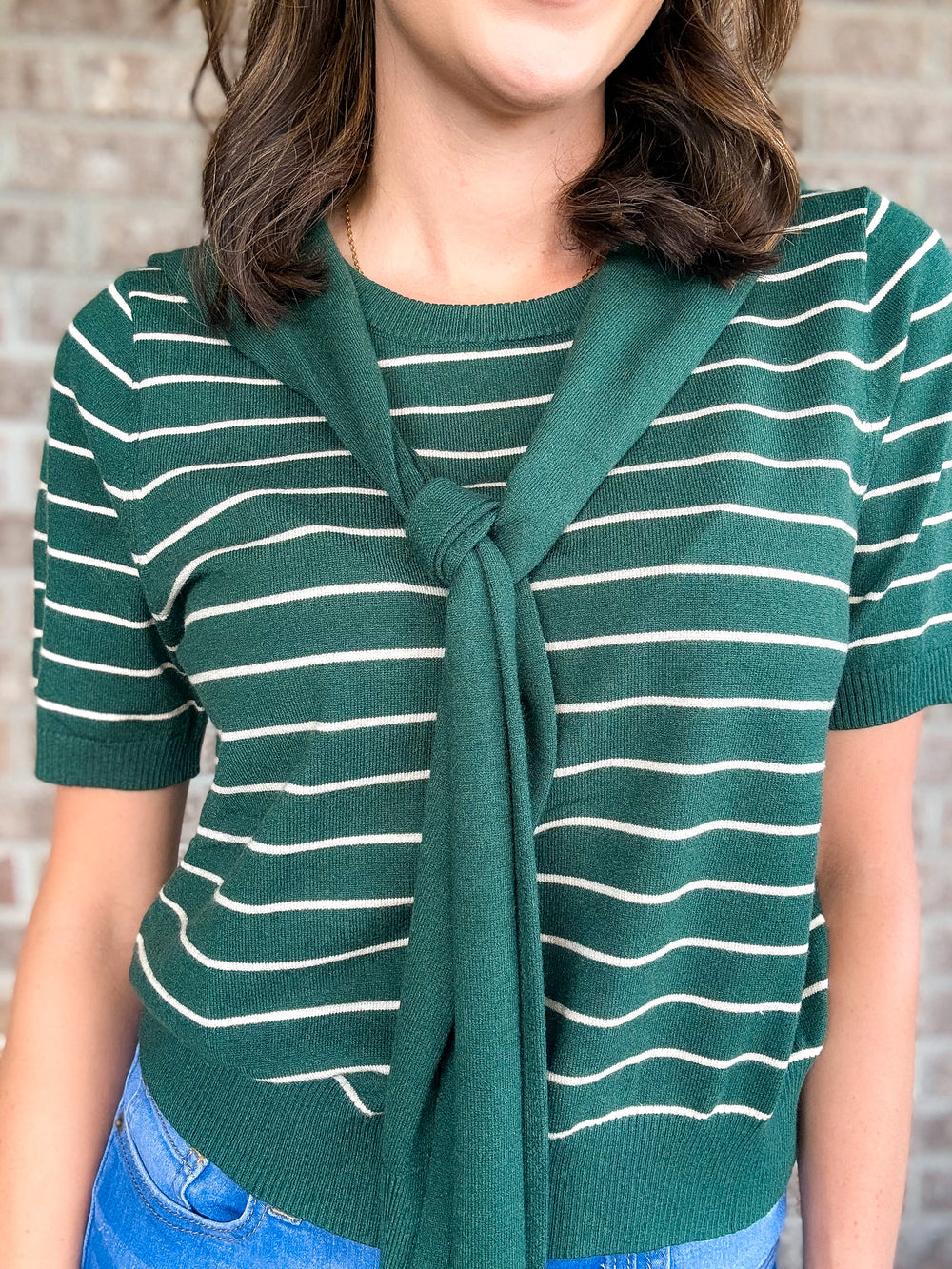 Women's Entro Hunter Green Striped Scarf Detail Sweater - Hendryx Boutique LLC
