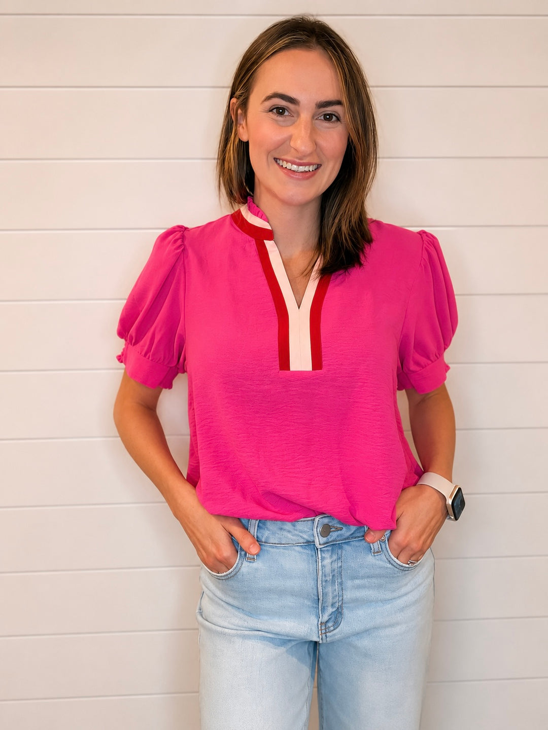 Jodifl Bold Contrast Puff Sleeve Top