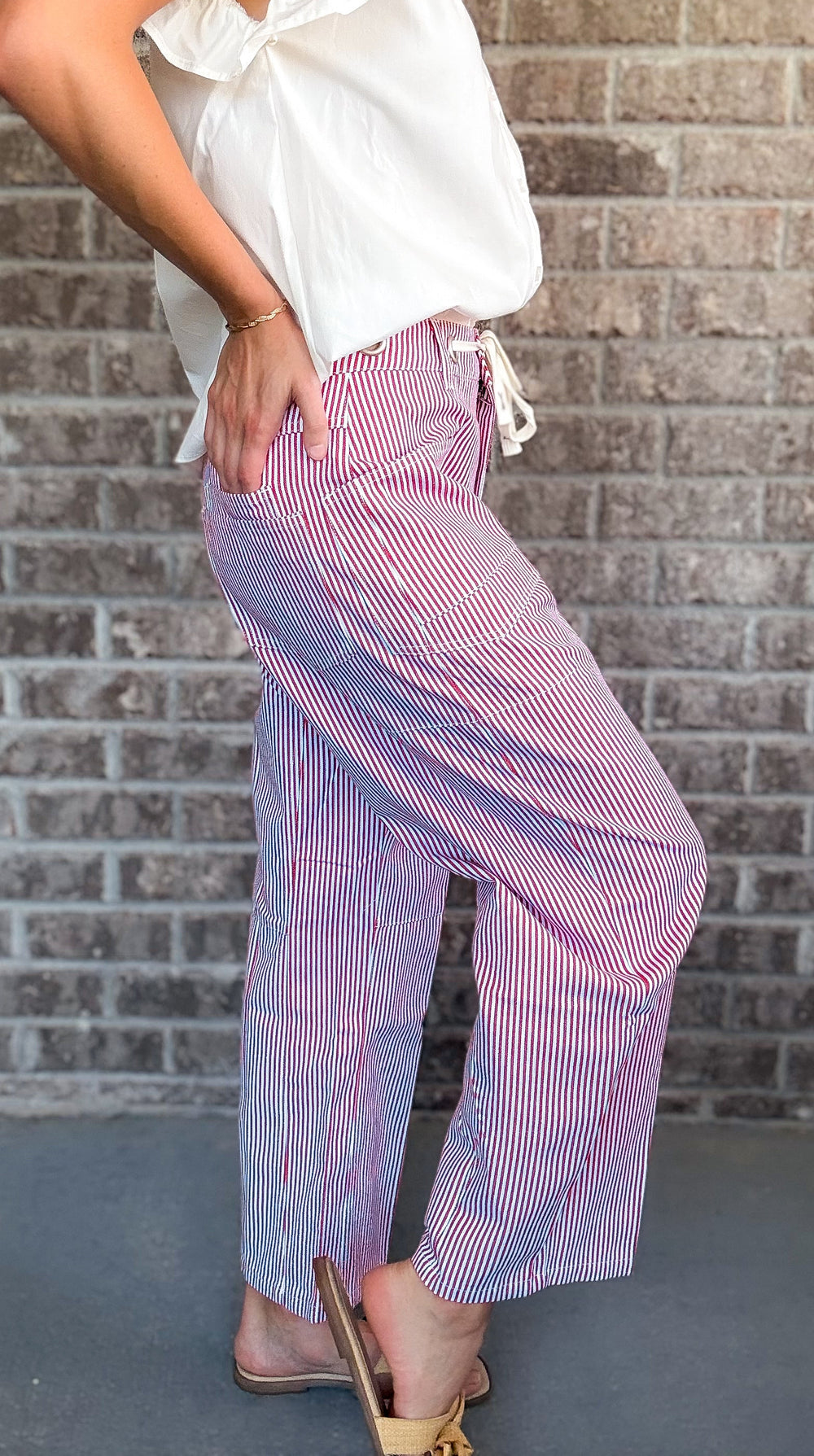 Women's Jodifl Striped Red Drawstring Tie Pants - Hendryx Boutique LLC