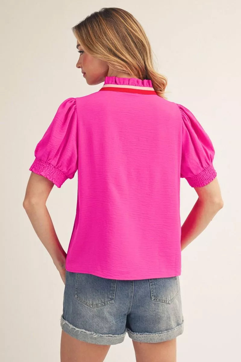 Bold Contrast Puff Sleeve Top