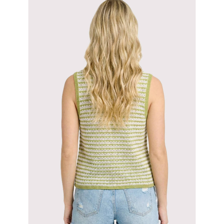 Olive Stripe Tie Front Knit Tank