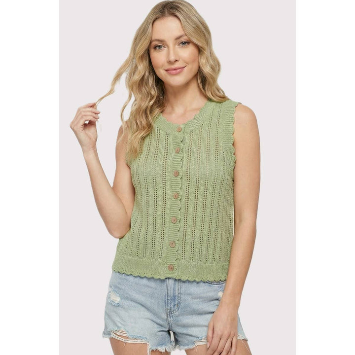 Sage Knit Button Tank