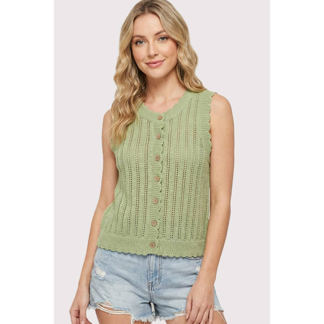 Sage Knit Button Tank