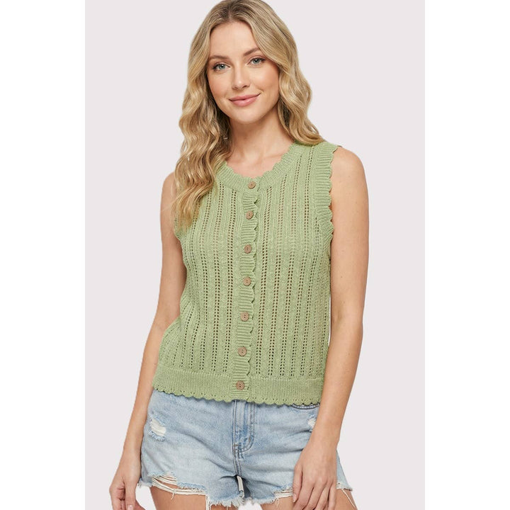 Sage Knit Button Tank
