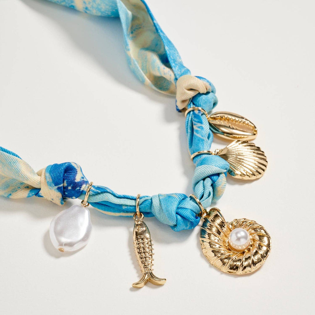 Pre-Order Blue Ocean Charm Scarf Necklace