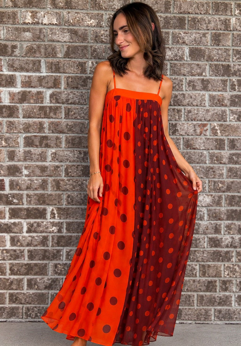Women's Jnna Orange Polka Dot Maxi Dress - Hendryx Boutique LLC