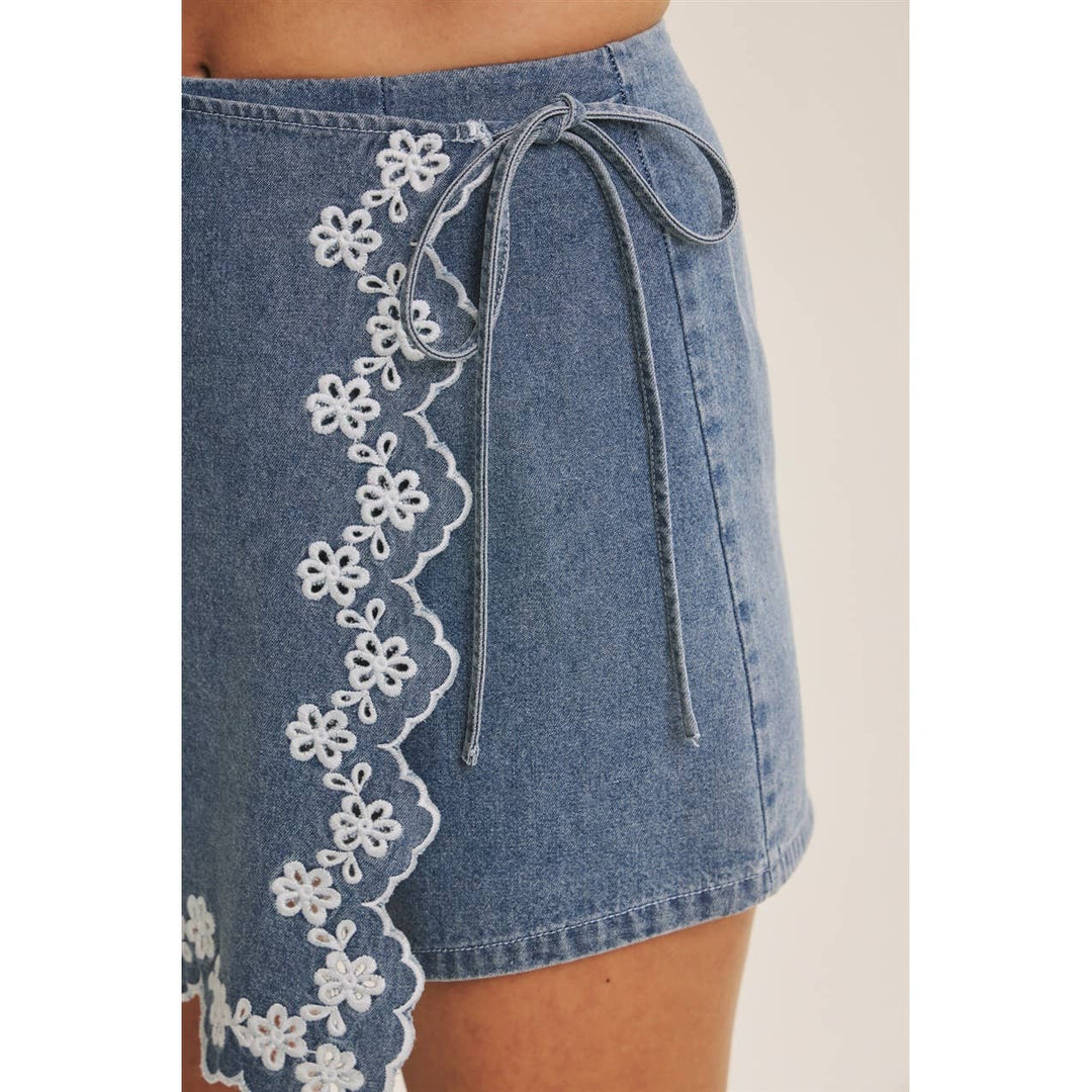 Embroidered Denim Skort