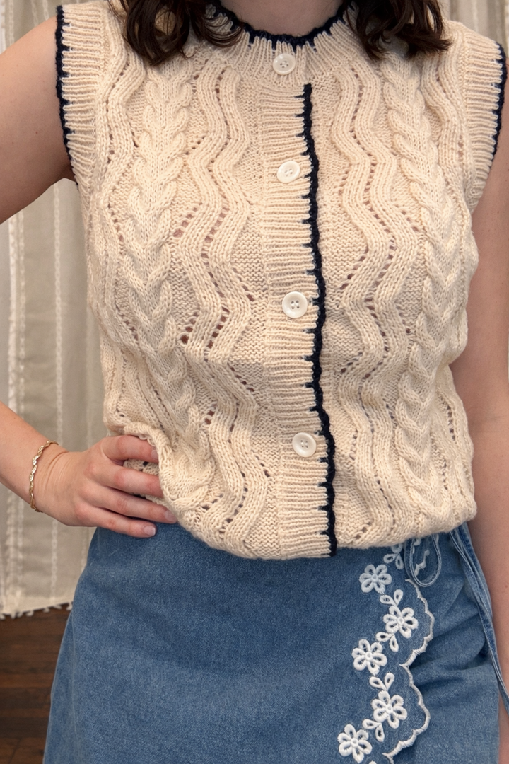 Button-Front Cable Knit Sweater