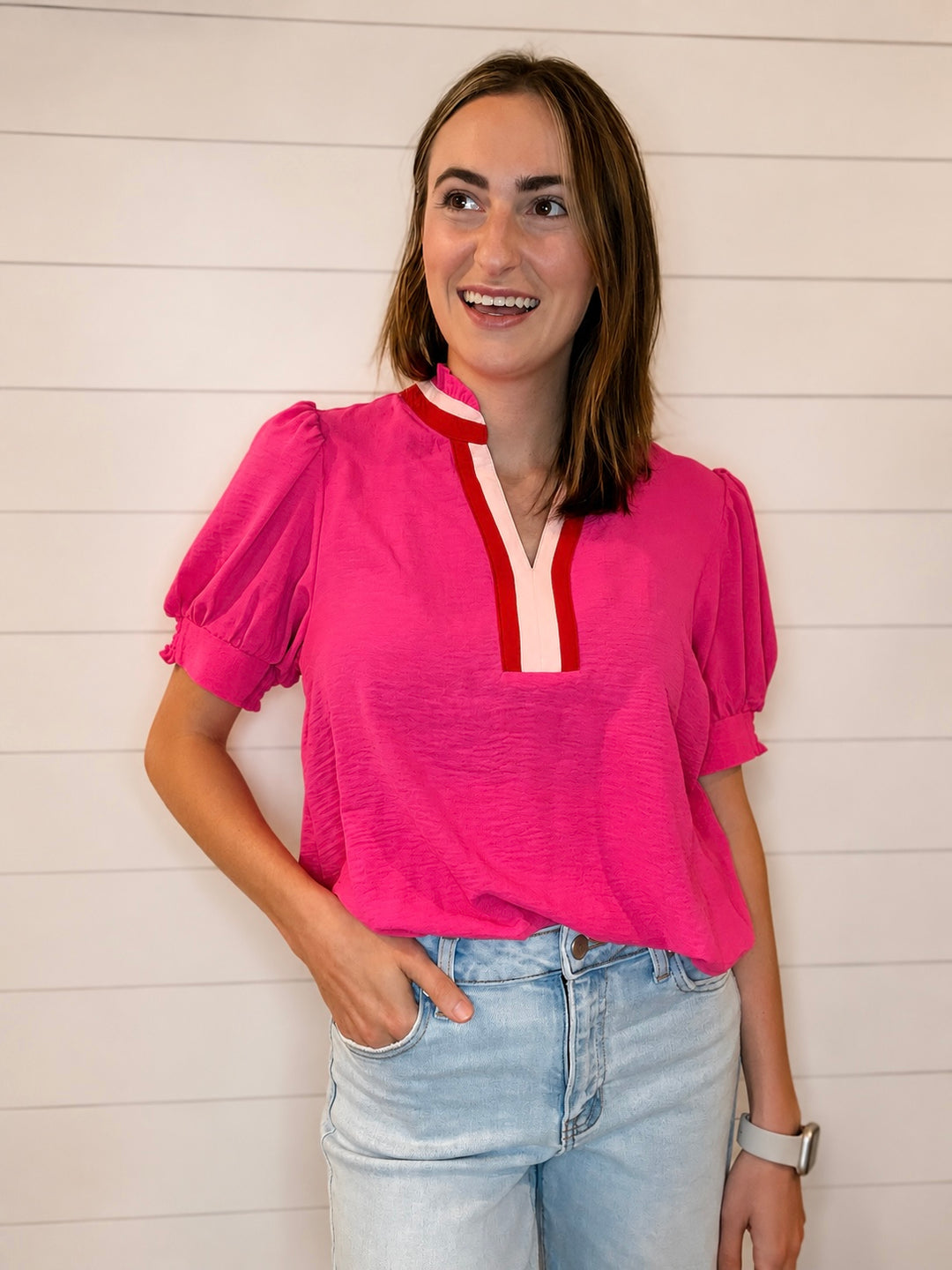 Jodifl Bold Contrast Puff Sleeve Top