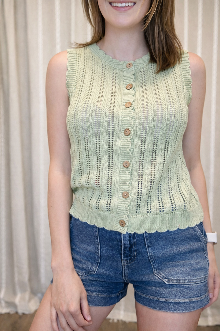 Sage Knit Button Tank
