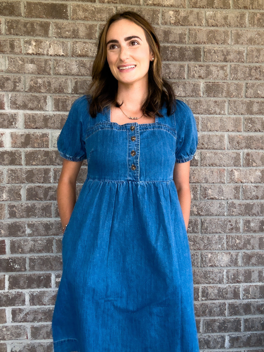 Women's Blue Denim Square Neck Puff Sleeve Mini Dress - Hendryx Boutique LLC