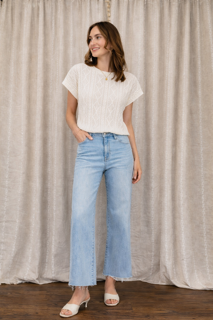 Textured Knit Short Sleeve Top