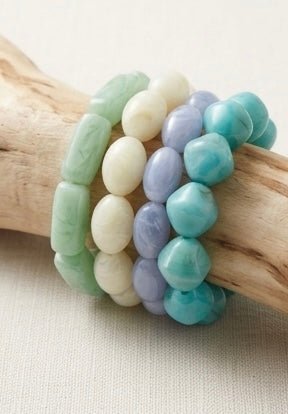 Women's Stacked Chunky Bracelet Set | Sea Green, Cream, Blue & Teal - Hendryx Boutique LLC