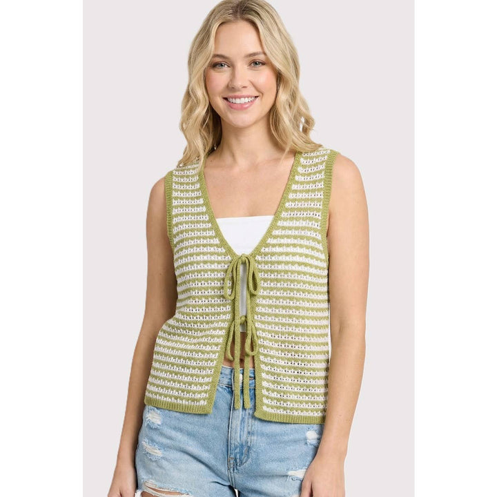 Olive Stripe Tie Front Knit Tank