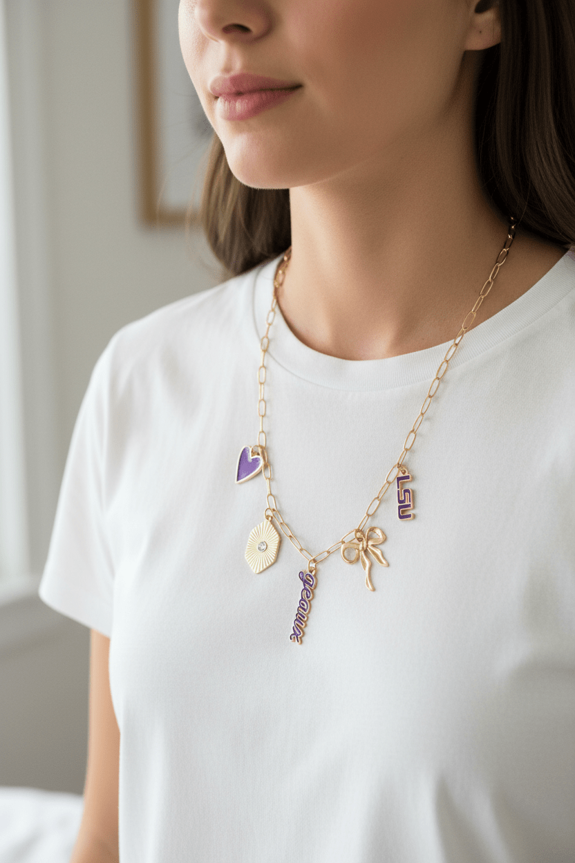 Women's Gold LSU Tiger Charm Necklace - Hendryx Boutique LLC