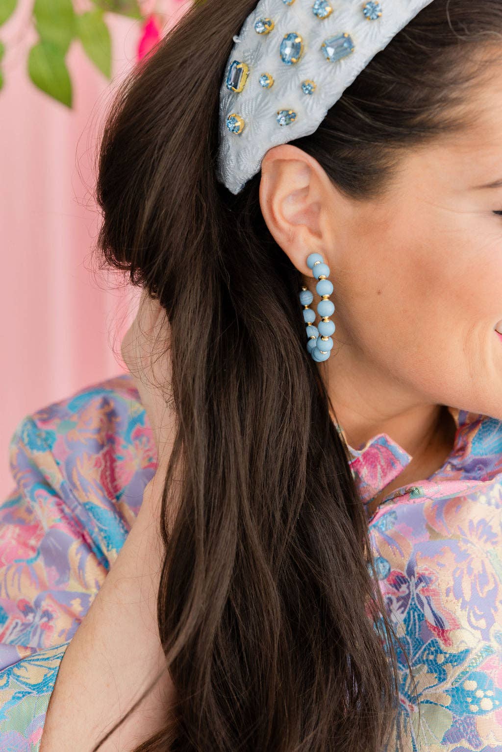 Pre-Order Powder Blue Beaded Hoop Earrings